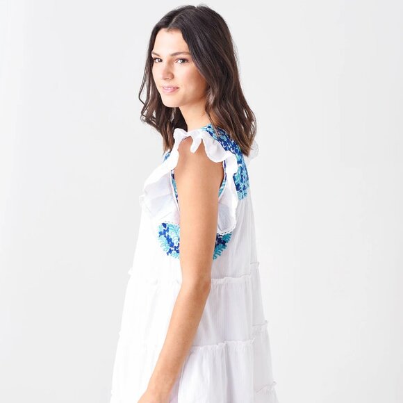 J. Marie The Anna Grace Dress White with Blue Flowers Size S - Picture 2 of 12